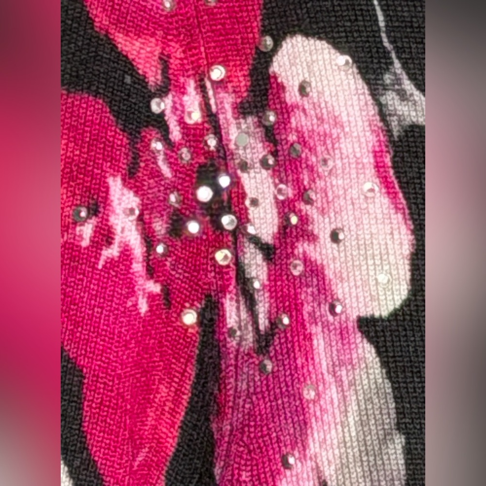 White House Black Market Black and Pink Floral Cardigan Size M - Picture 9 of 12
